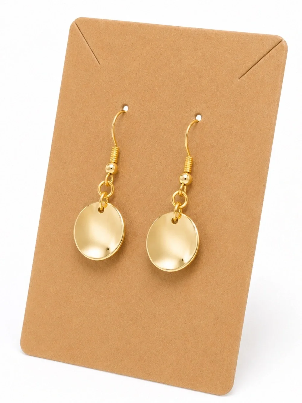 Gold Hammered Disc Dangle Earrings Minimalist Boho Lightweight Gold Tone Gift